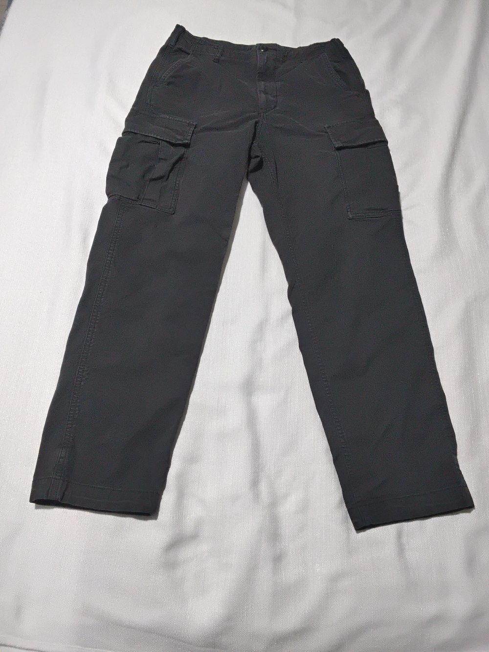 Uniqlo Men's Black Cargo Trousers Pants Drawstring Waist Sz S.